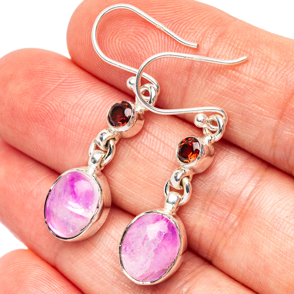 Pink Moonstone, Garnet Earrings 1 1/2" (925 Sterling Silver) E2571
