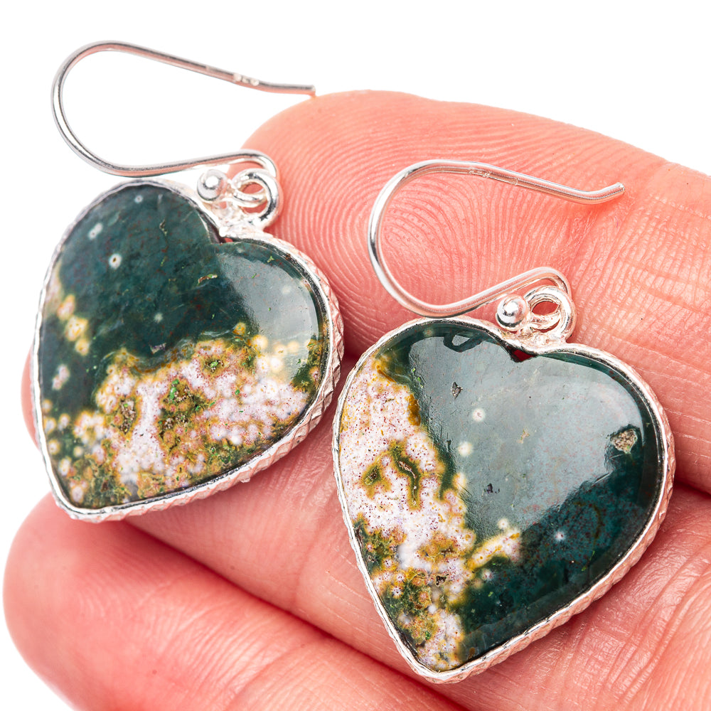 Ocean Jasper Heart 925 Sterling Silver Earrings 1 3/8" (925 Sterling Silver) E1446