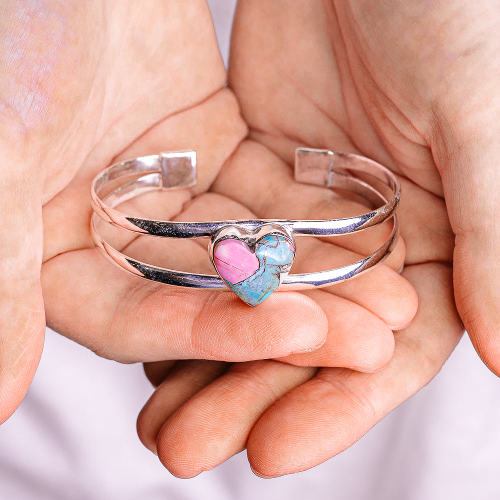 Cotton Candy Turquoise Cuff Bracelet Adjustable (.925 Sterling Silver)