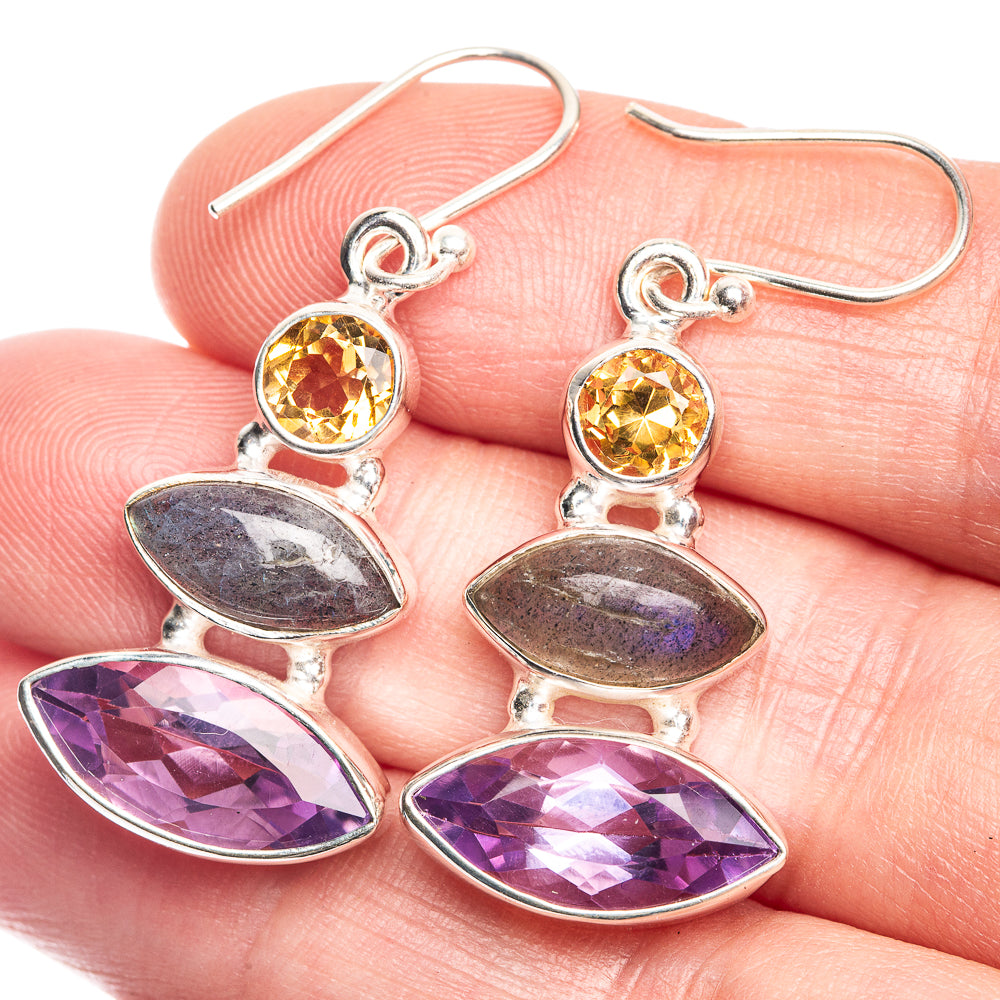 Amethyst, Labradorite, Citrine Earrings 1 5/8" (925 Sterling Silver) E432618