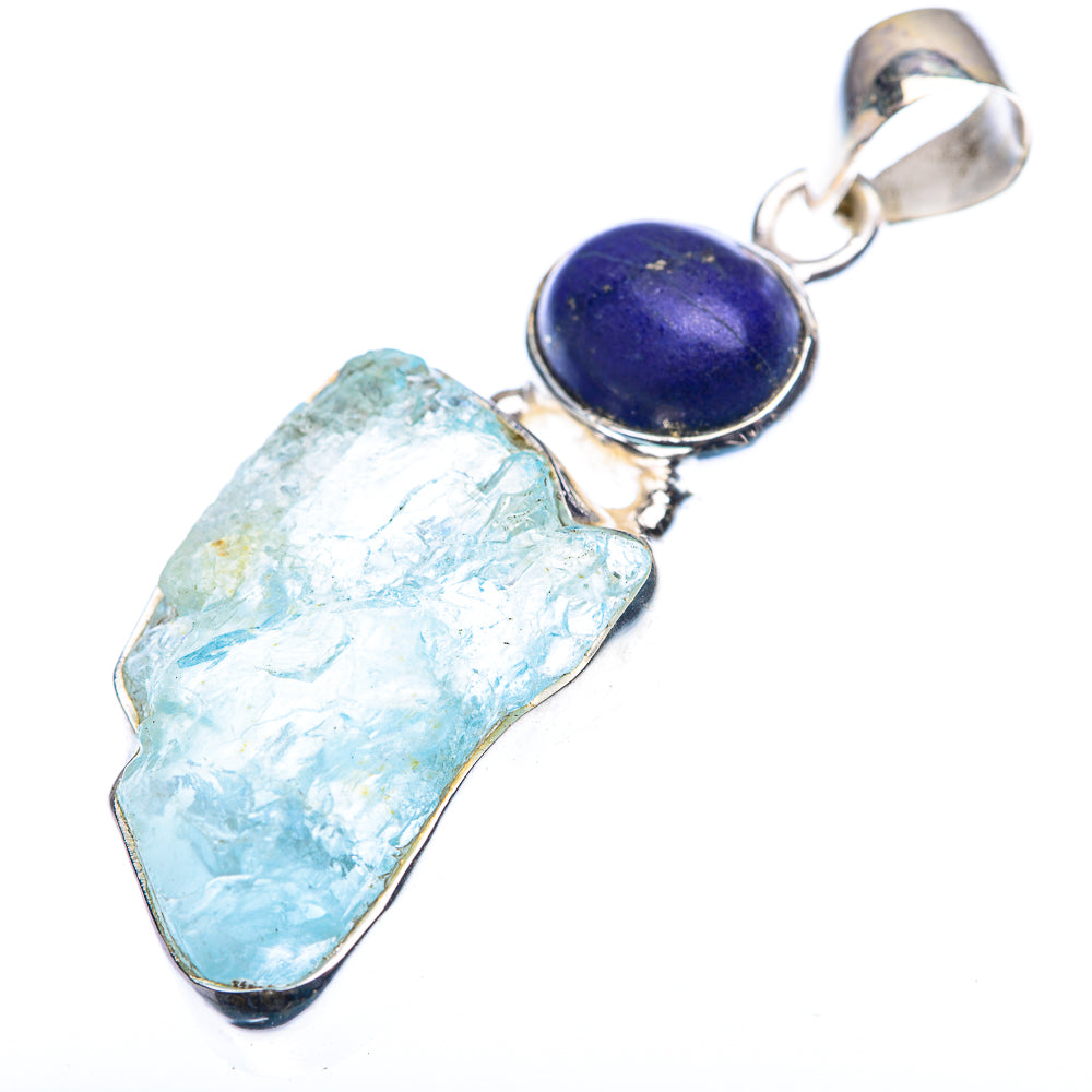 Raw Aquamarine, Lapis Lazuli Pendant 1 7/8" (925 Sterling Silver) PD38465