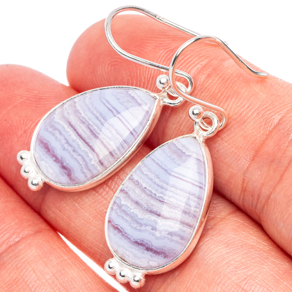 Blue Lace Agate Earrings 1 3/8" (925 Sterling Silver) E1721