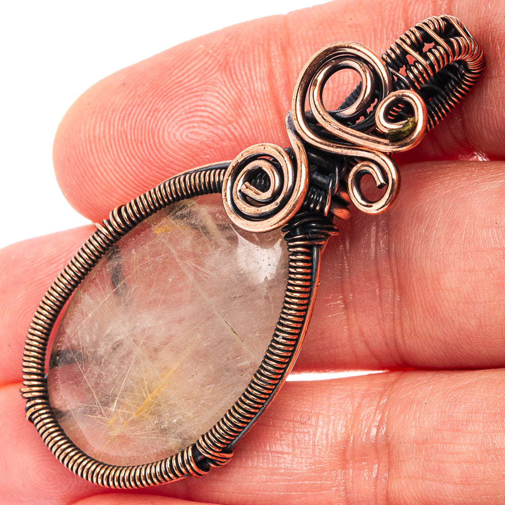 Rutilated Quartz Wire Wrap Pendant 2 1/8" (Oxidized Copper)