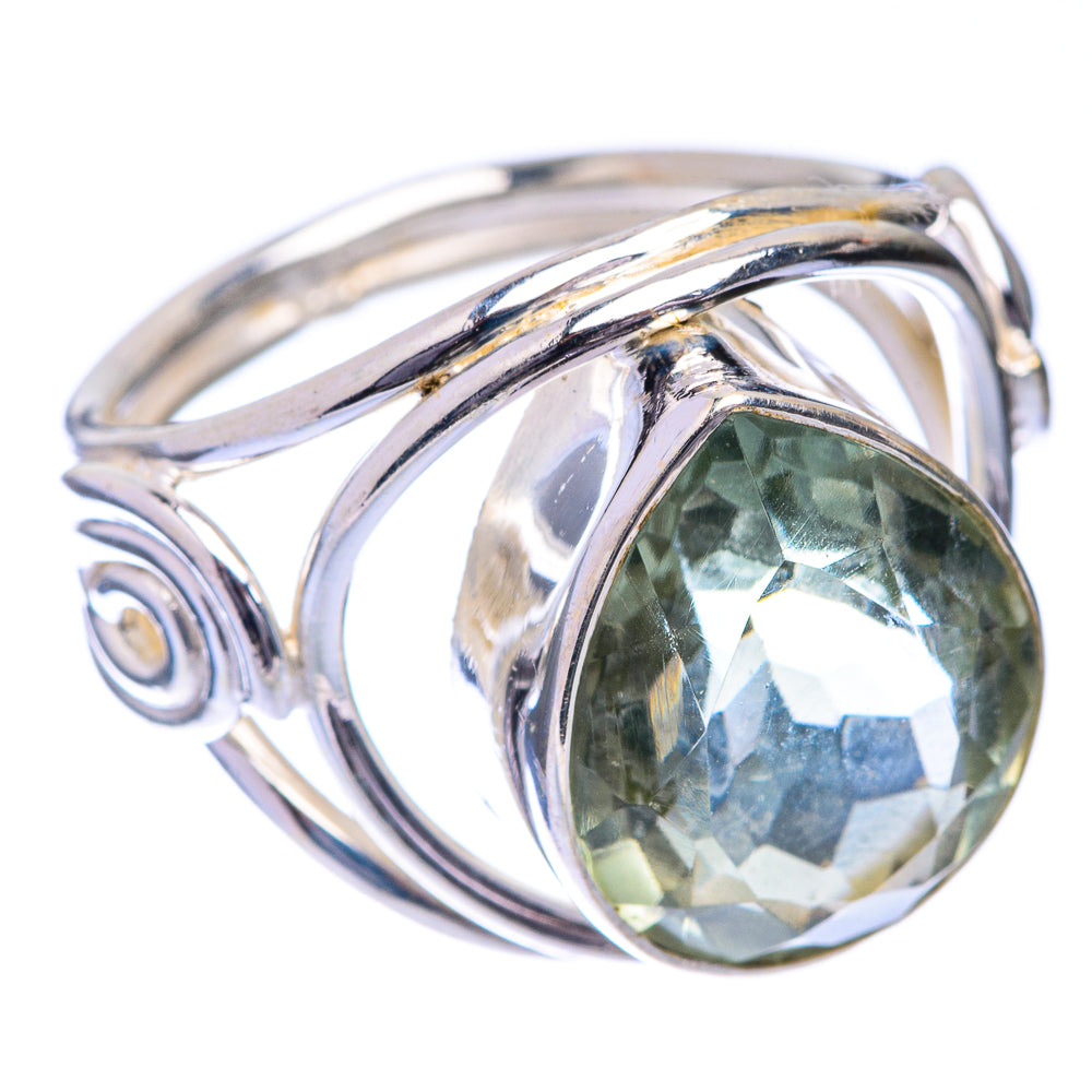 Faceted Green Amethyst Ring Size 7.25 (925 Sterling Silver) R141542