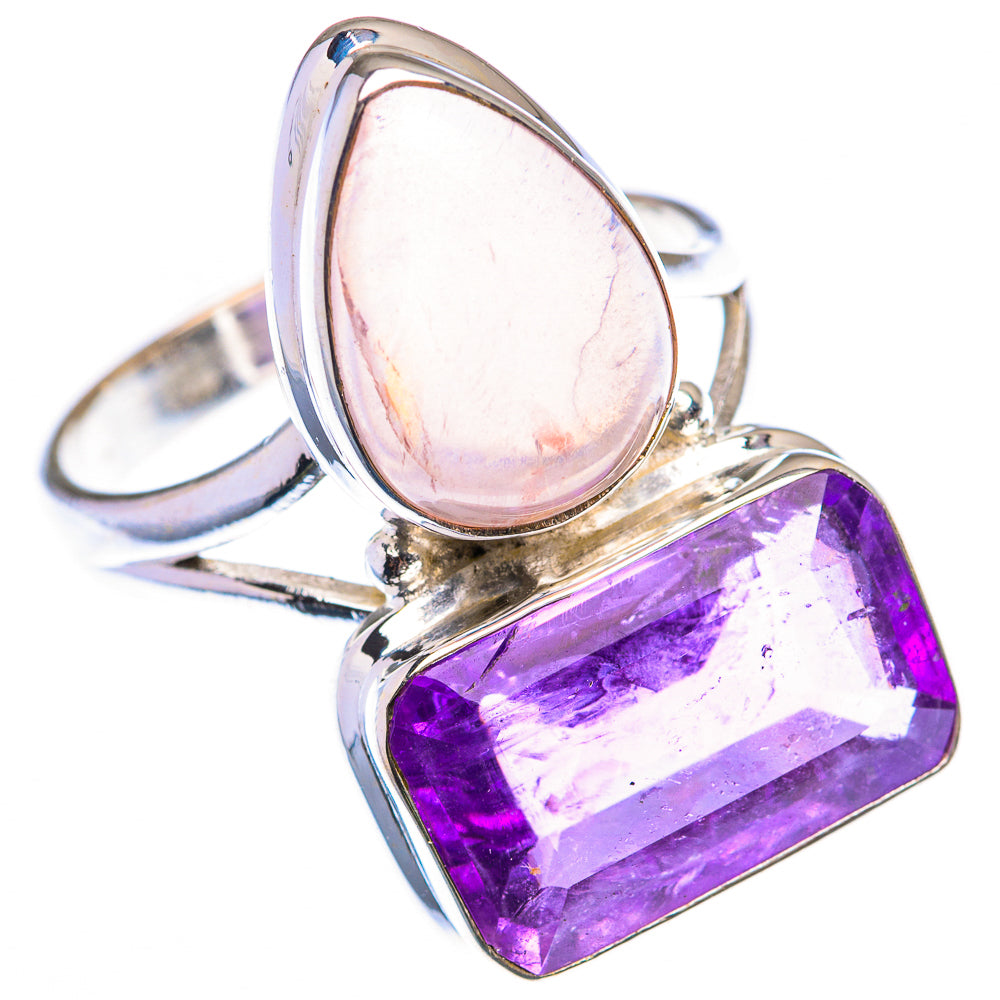 Large Rose Quartz, Amethyst Ring Size 10.5 (925 Sterling Silver) RING140016