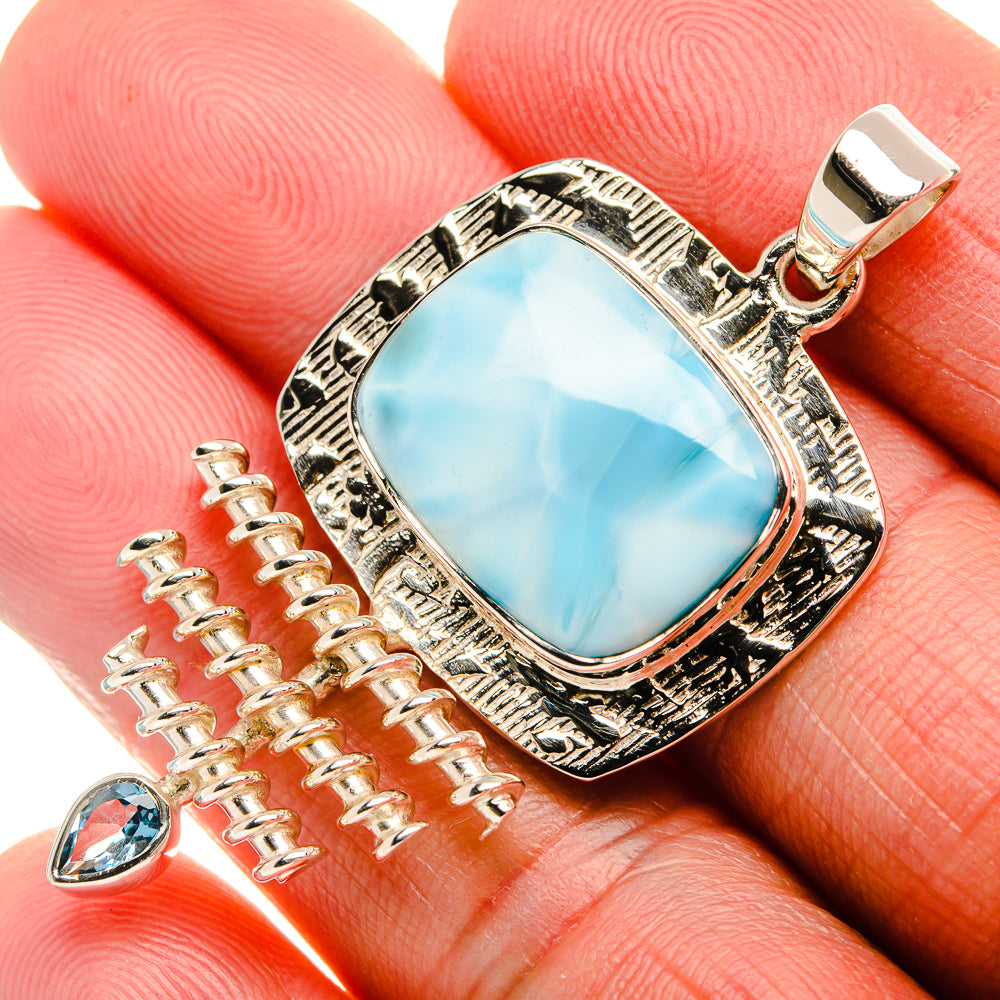 Signature Larimar, London Blue Topaz 925 Sterling Silver Pendant 2" (925 Sterling Silver) PD37804
