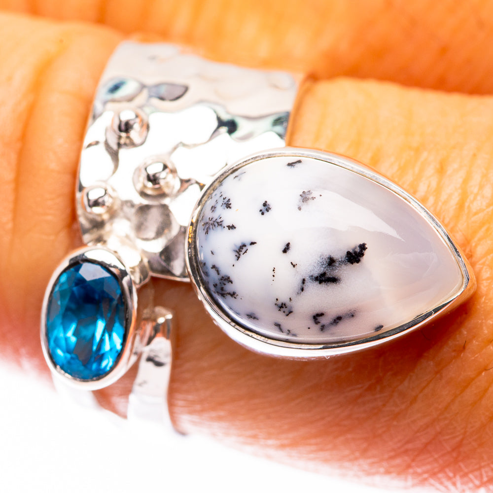 Premium Dendritic Opal, Blue Quartz Ring Size 8 (925 Sterling Silver) R141828