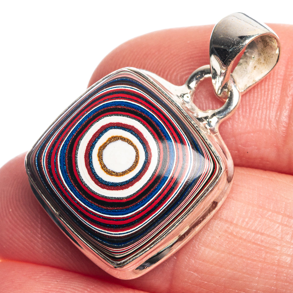 Fordite 925 Sterling Silver Pendant 1 1/8"