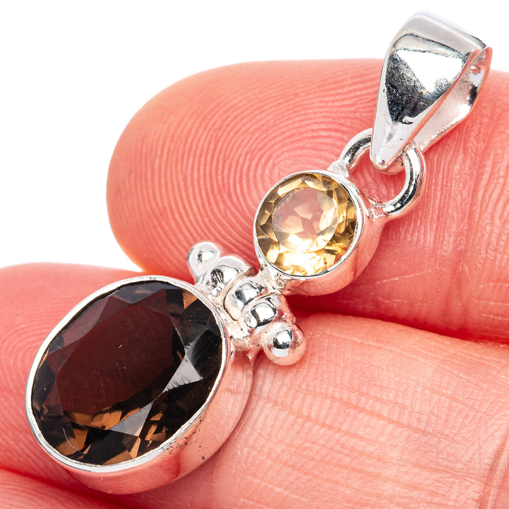 Smoky Quartz, Citrine Pendant 1 3/8" (925 Sterling Silver) P42097