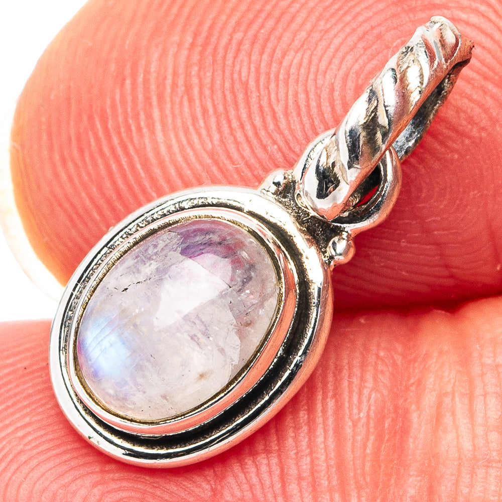 Rainbow Moonstone Dainty Pendant 3/4" (.925 Sterling Silver)