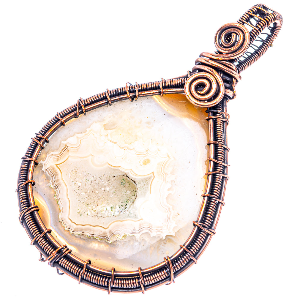 Agate Druzy Slice Wire Wrap Pendant 2 3/4" (Oxidized Copper)