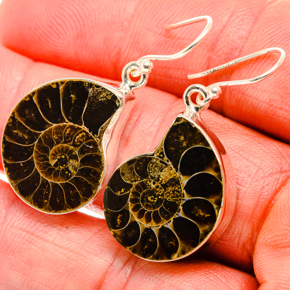 Ammonite Fossil Earrings 1 1/2" (925 Sterling Silver) EARR432035