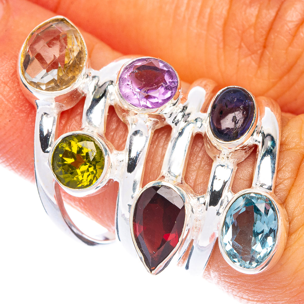 Large White Quartz, Peridot, Amethyst, Garnet, Tanzanite, Blue Topaz Ring Size 5.75 (925 Sterling Silver) R144535