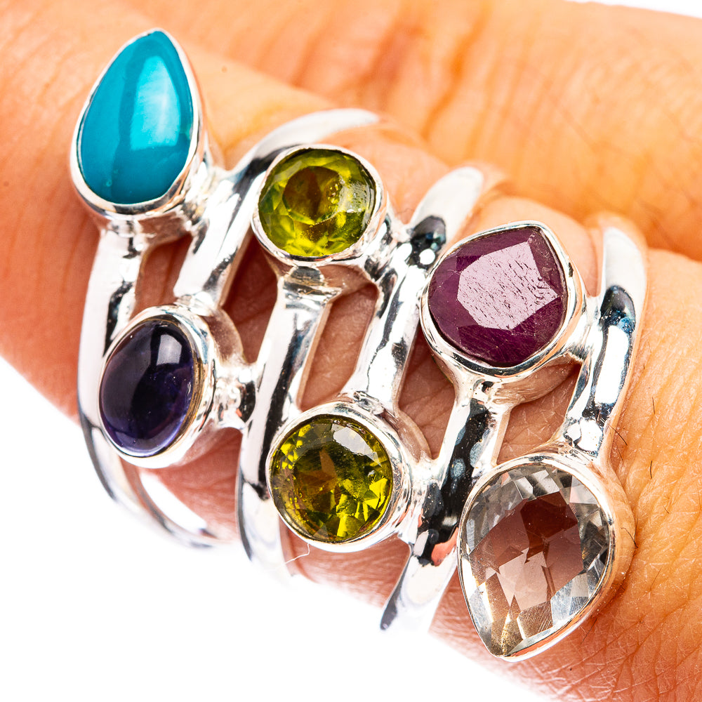 Large Sleeping Beauty Turquoise, Peridot, Tanzanite, Ruby, White Quartz Ring Size 8 (925 Sterling Silver) R142915