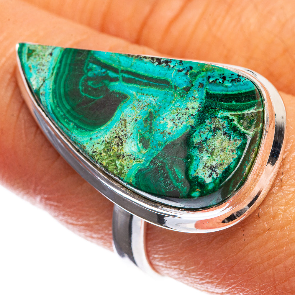 Malachite In Chrysocolla 925 Sterling Silver Ring Size 8.25