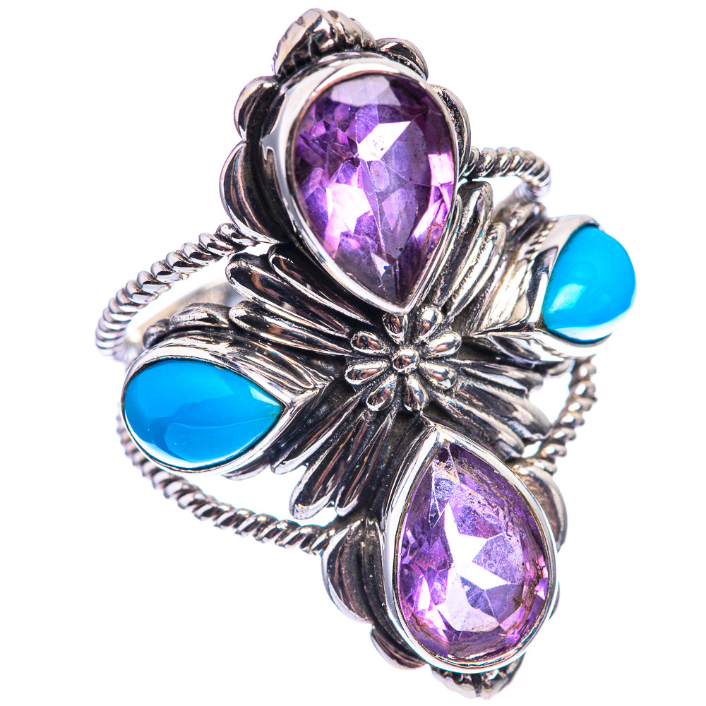 Faceted Amethyst, Sleeping Beauty Turquoise Ring Size 7.75 (925 Sterling Silver) R141939