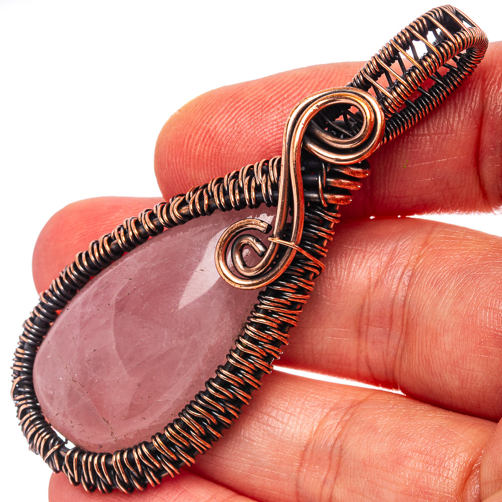 Rose Quartz Wire Wrap Pendant 2 5/8" (Oxidized Copper)
