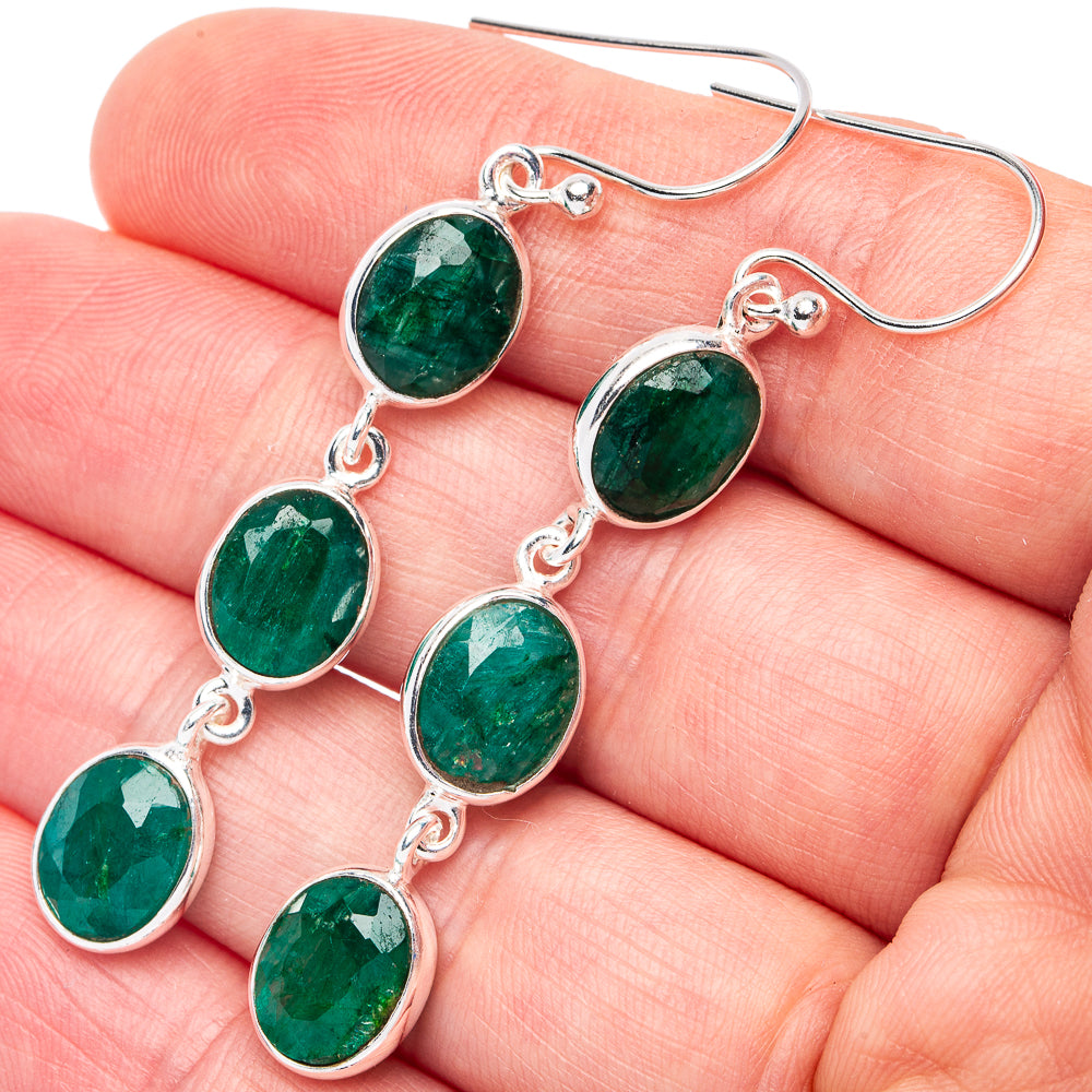 Green Sillimanite Earrings 2 1/4" (925 Sterling Silver) E3072