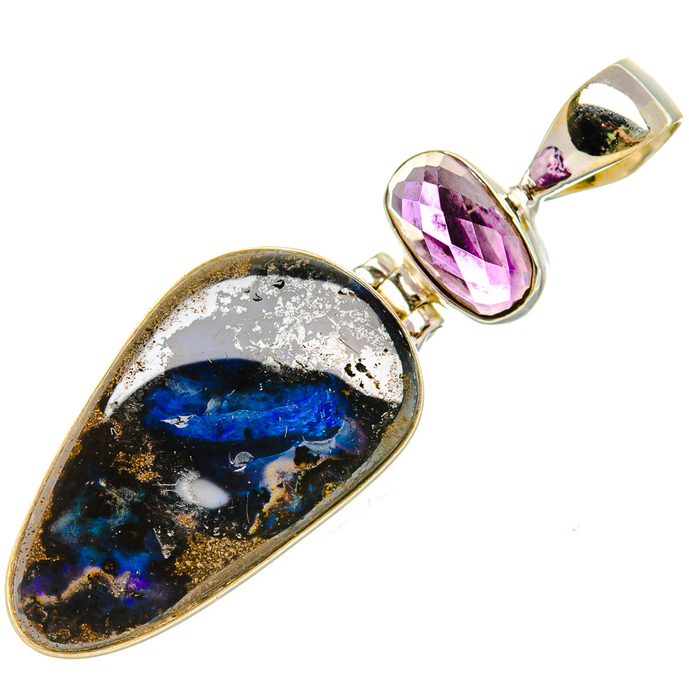 Boulder Opal, Amethyst Pendant 1 7/8" (925 Sterling Silver) PD37974