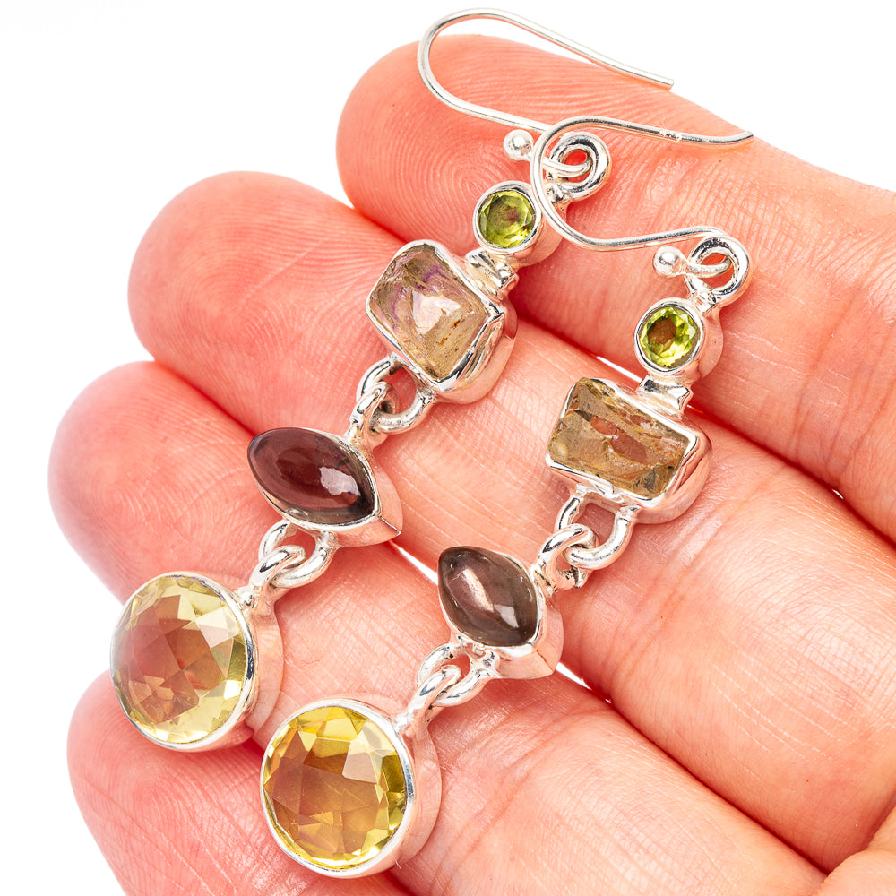 Citrine, Smoky Quartz, Peridot Earrings 2 1/4" (925 Sterling Silver) E2623