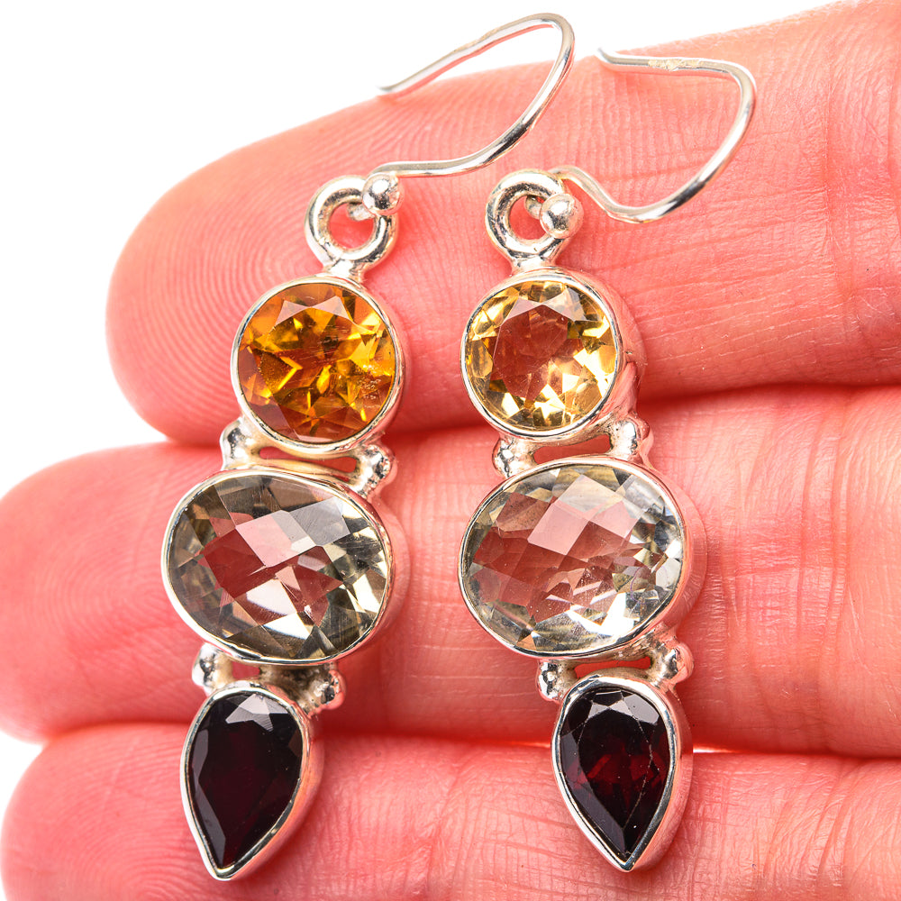 White Quartz, Citrine, Garnet Earrings 1 5/8" (925 Sterling Silver) EARR432157