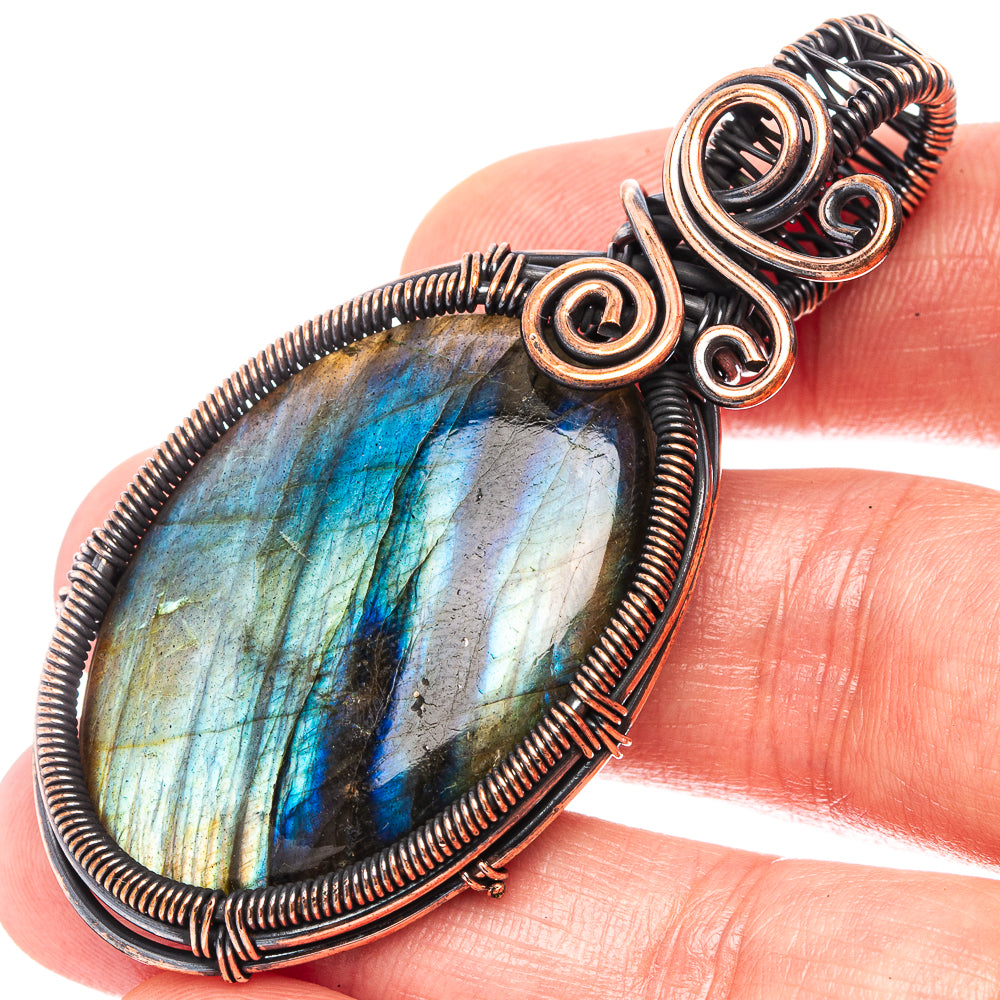 Labradorite Wire Wrap Pendant 2 3/8" (Oxidized Copper)