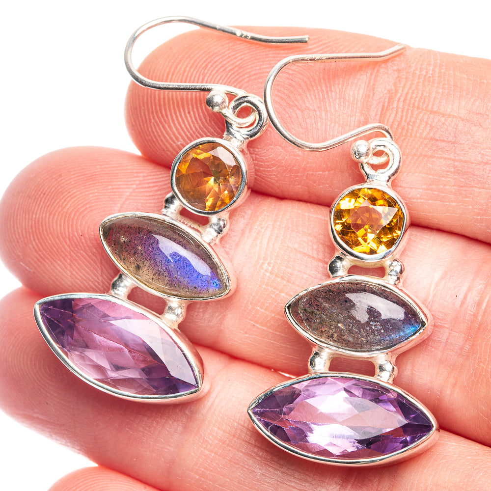 Amethyst, Labradorite, Citrine Earrings 1 5/8" (925 Sterling Silver) E432589