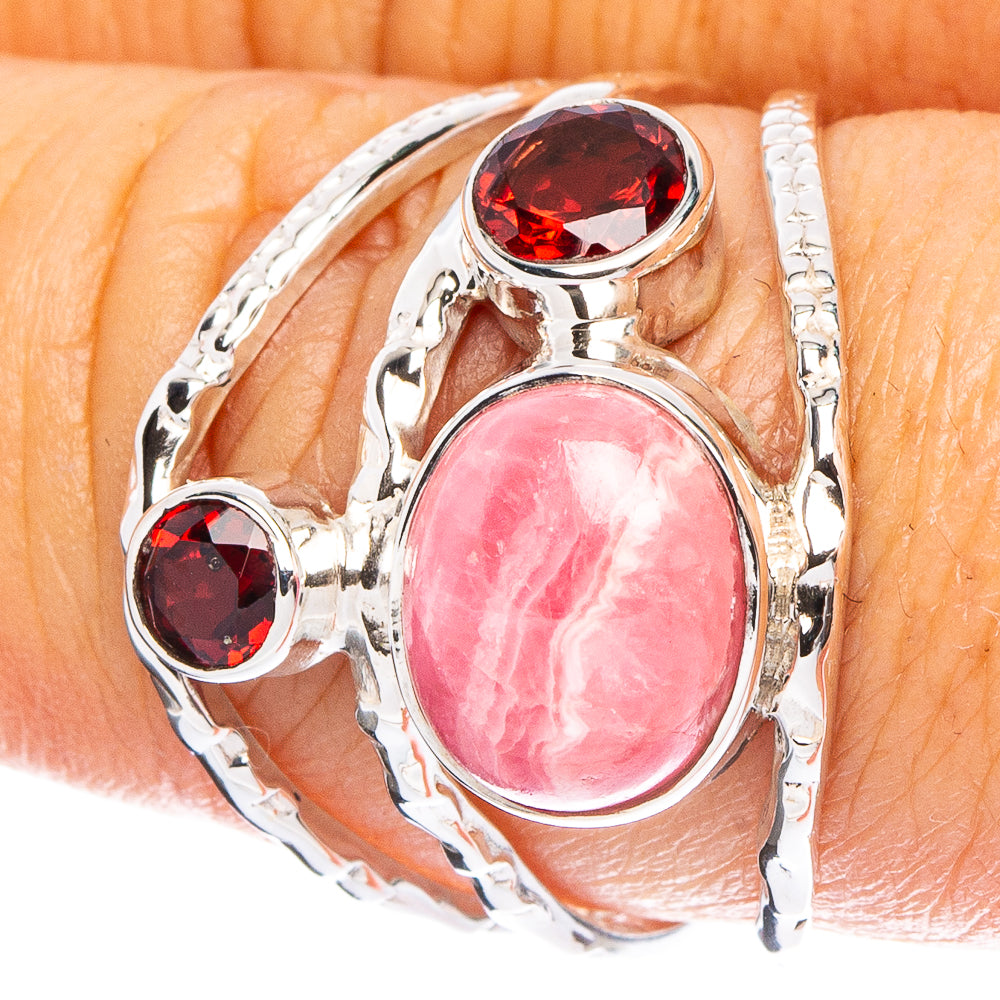 Rhodochrosite, Garnet 925 Sterling Silver Premium Ring Size 8.5 (925 Sterling Silver) R6555