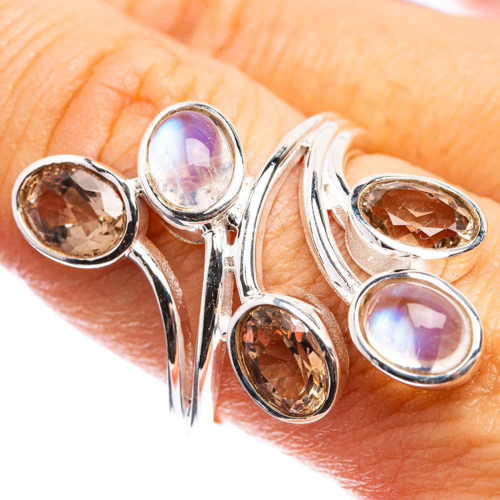 Rainbow Moonstone, Smoky Quartz Ring Size 8.5 (925 Sterling Silver) R143141