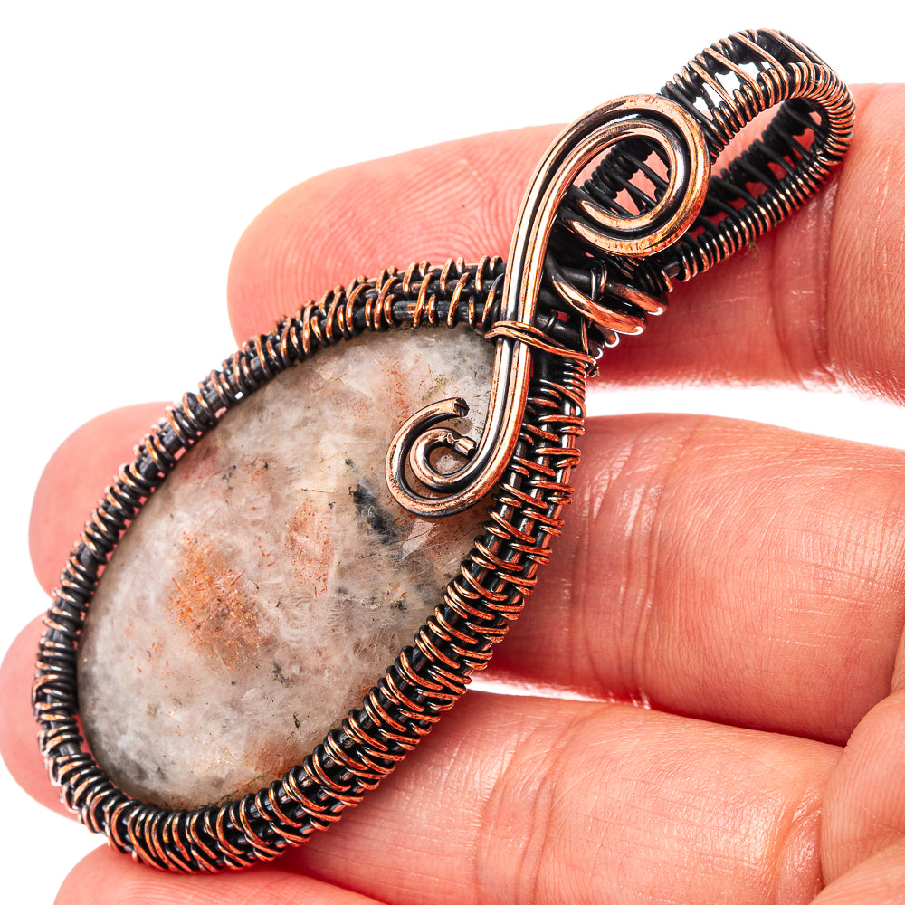 Sunstone Wire Wrap Pendant 2 1/2" (Oxidized Copper)