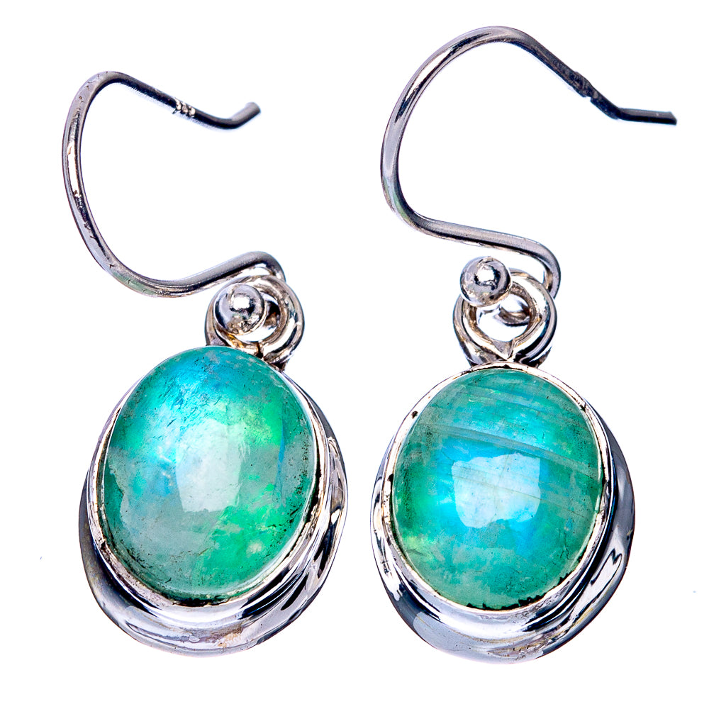 Green Moonstone Earrings 1 1/8" (925 Sterling Silver) E1415