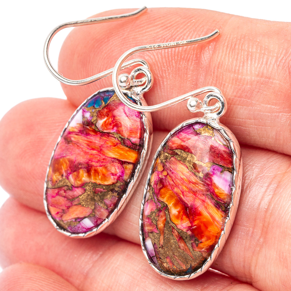 Kingman Pink Dahlia Turquoise Earrings 1 1/2" (925 Sterling Silver) E2485