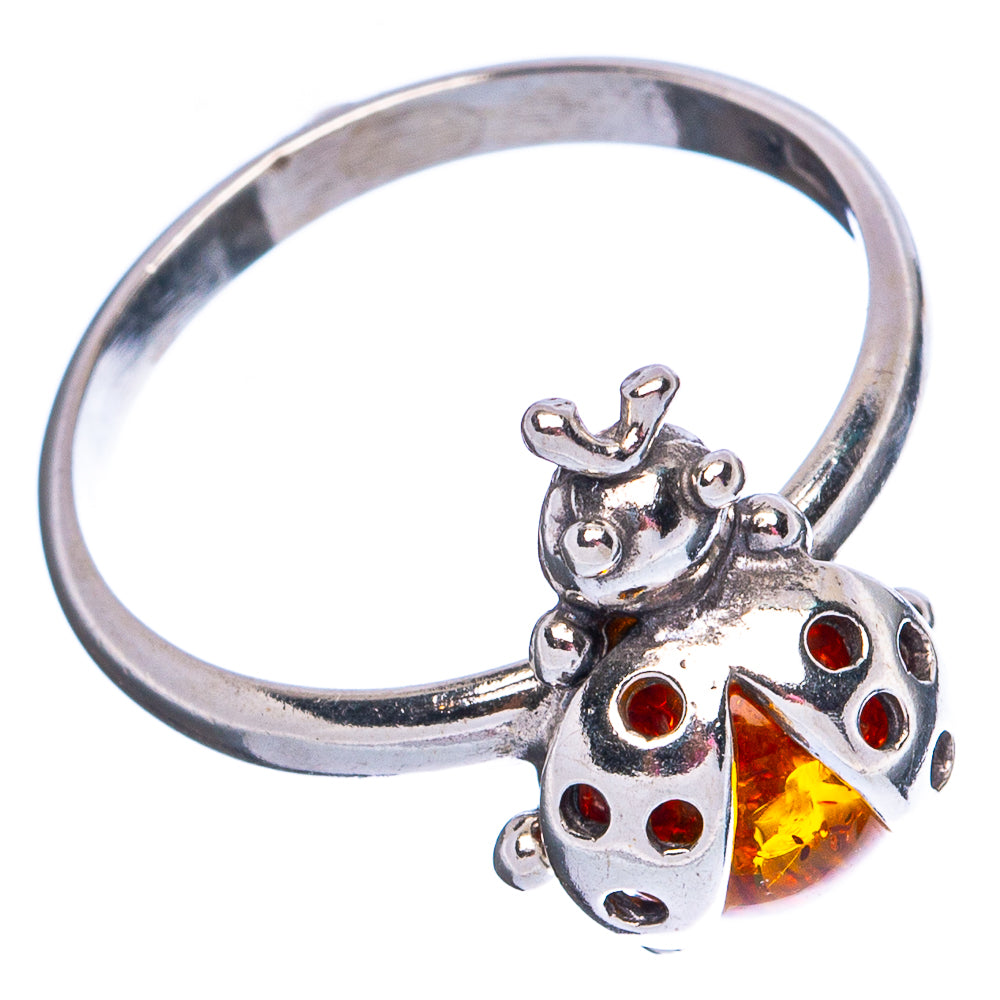 Baltic Amber Ladybug Ring Size 7.5 (.925 Sterling Silver)