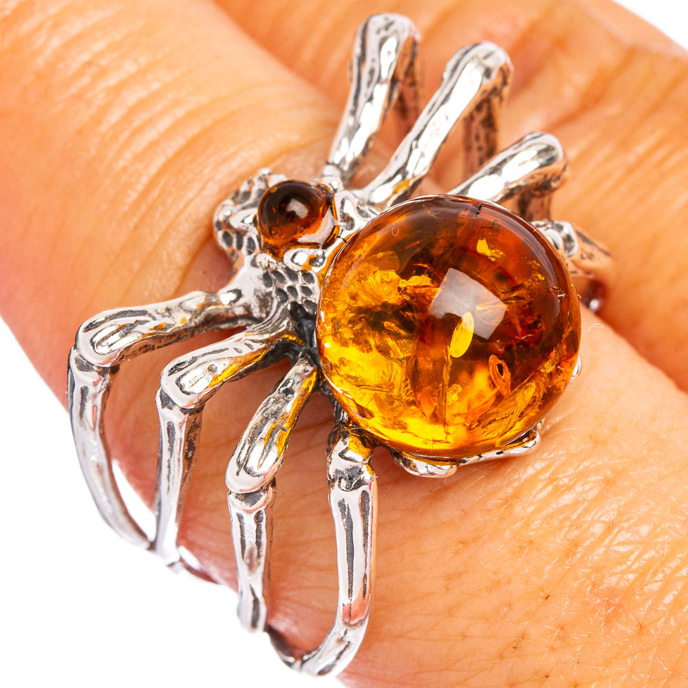 Baltic Amber Spider Ring Size 8.5 (.925 Sterling Silver)