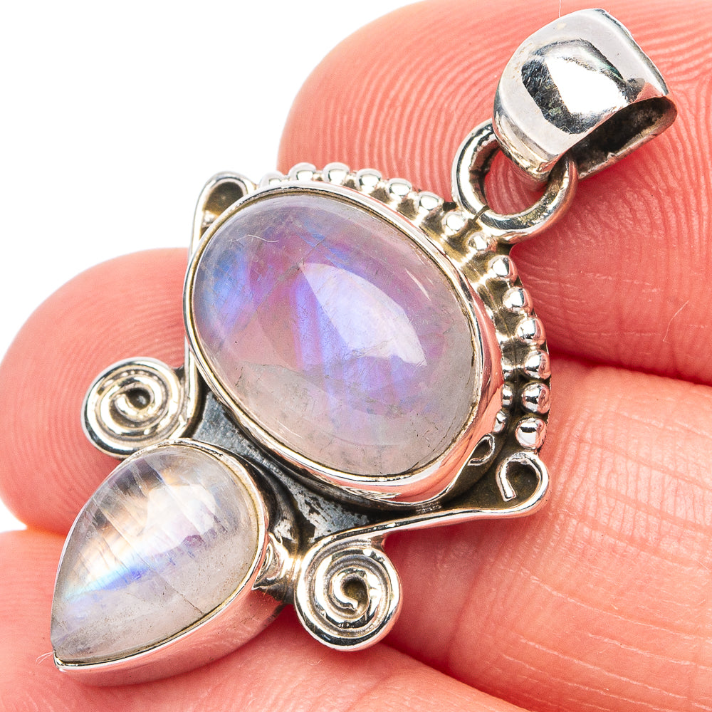 Dainty Rainbow Moonstone Pendant 1 3/8" (925 Sterling Silver) P45340