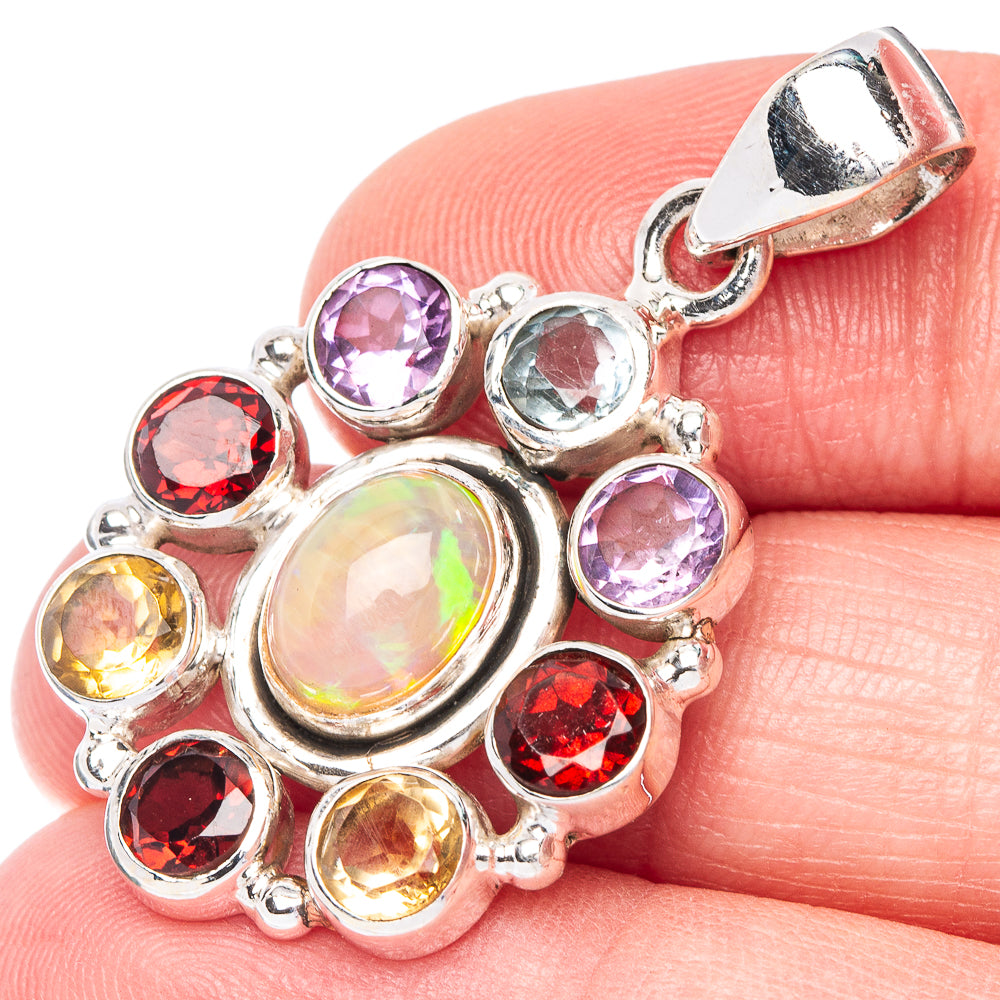 Rare Ethiopian Opal, Garnet, Amethyst, Blue Topaz, Citrine Pendant 1 1/2" (925 Sterling Silver) P40979