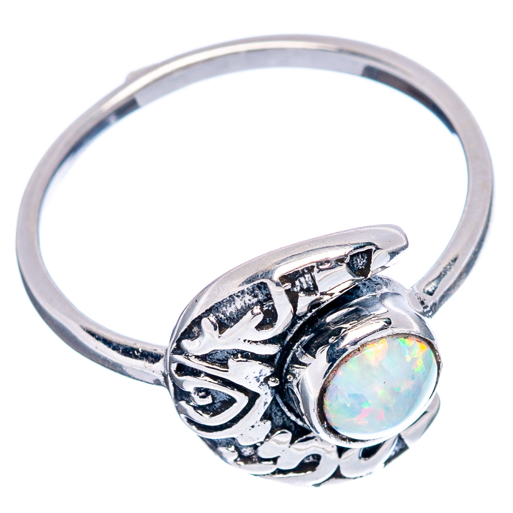 Lab Opal Moon Dainty Ring Size 6.75 (.925 Sterling Silver)