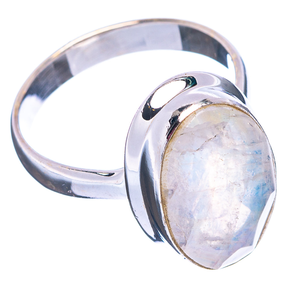 Faceted Rainbow Moonstone Ring Size 7.25 (.925 Sterling Silver)