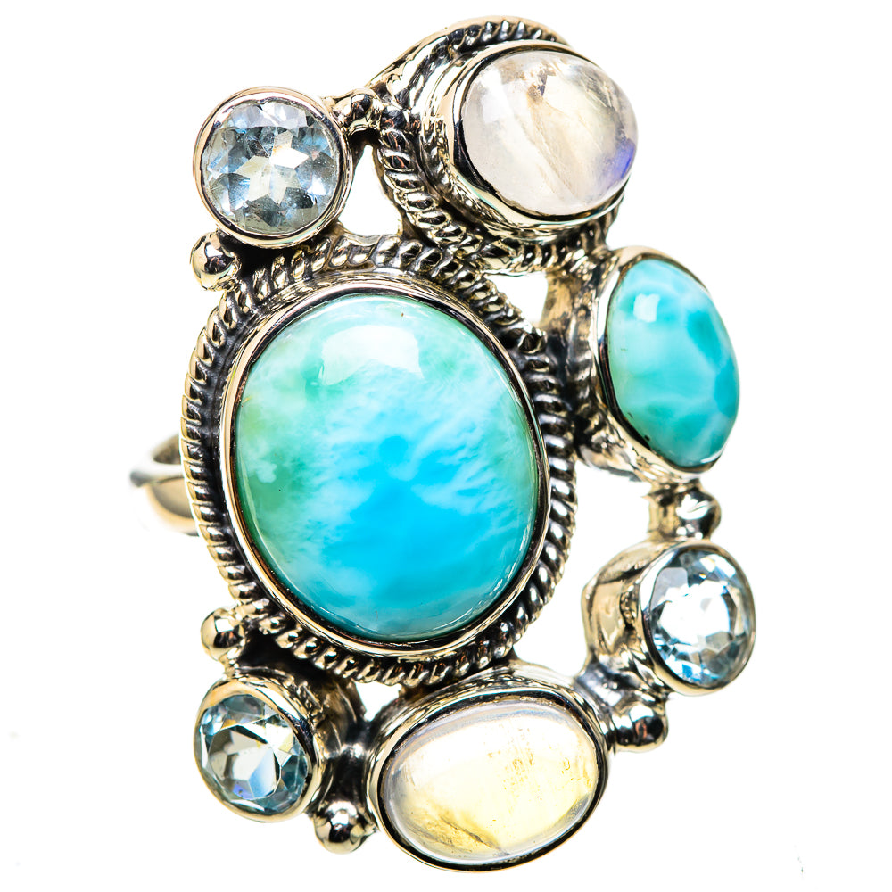 Signature Large Larimar, Rainbow Moonstone, Blue Topaz Ring Size 8.5 (925 Sterling Silver) RING138170