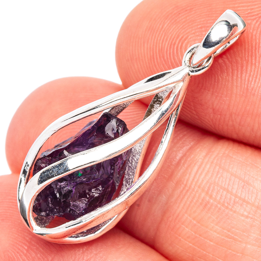 Amethyst Caged Pendant 1 1/4" (925 Sterling Silver) P44732