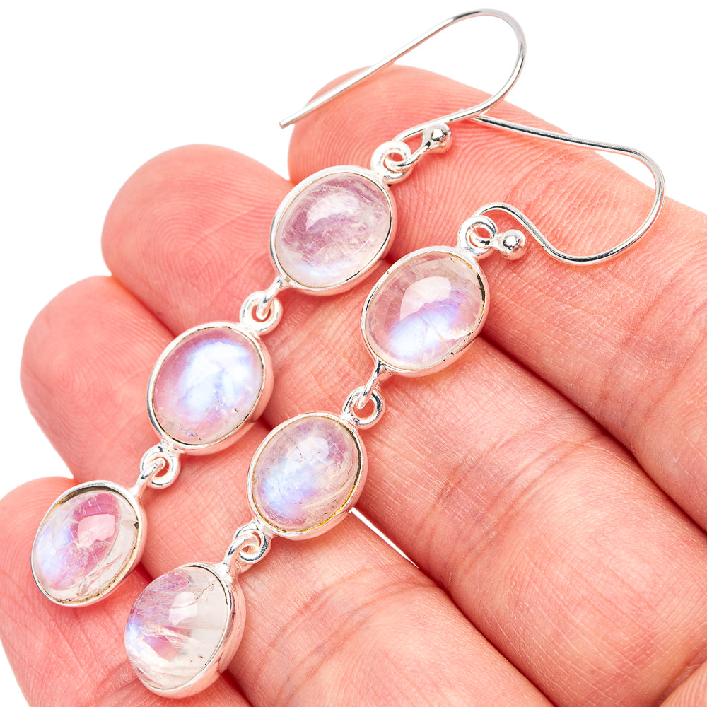 Rainbow Moonstone Earrings 2 1/4" (925 Sterling Silver) E3096