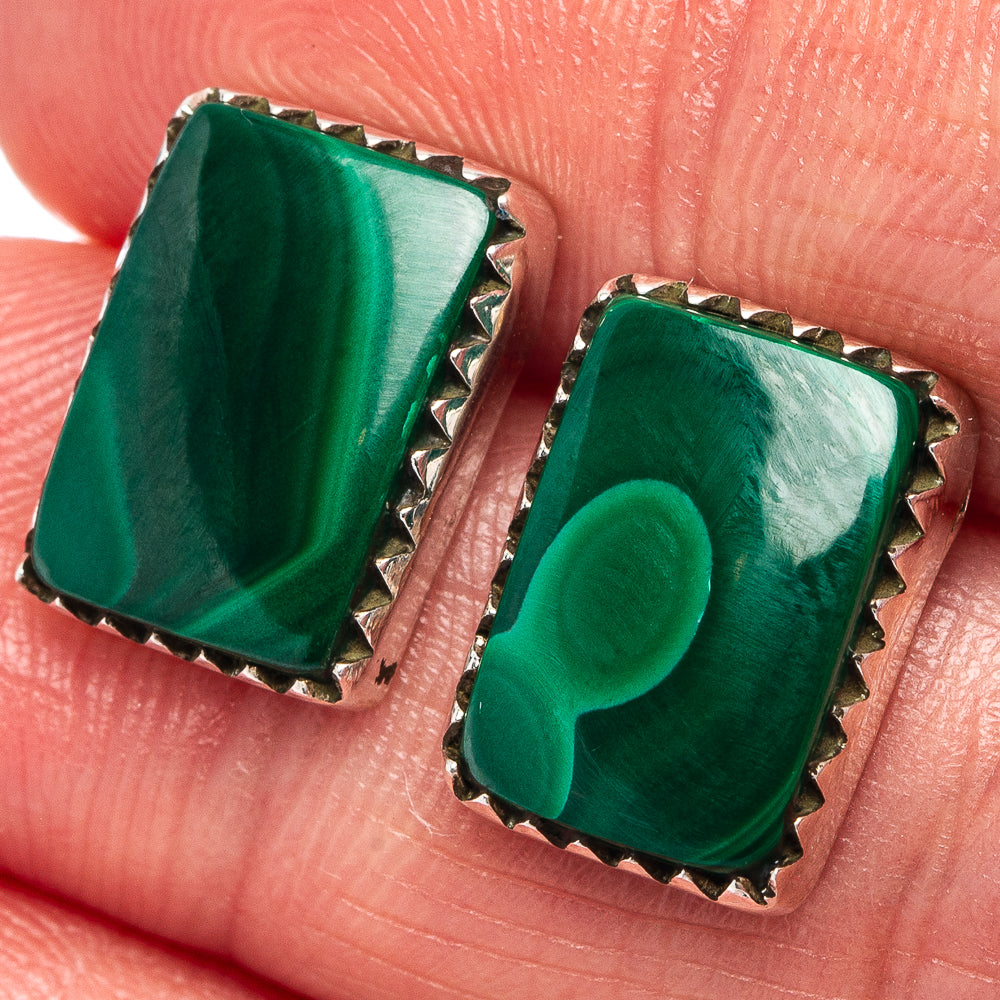 Malachite Earrings 1/2" (.925 Sterling Silver)