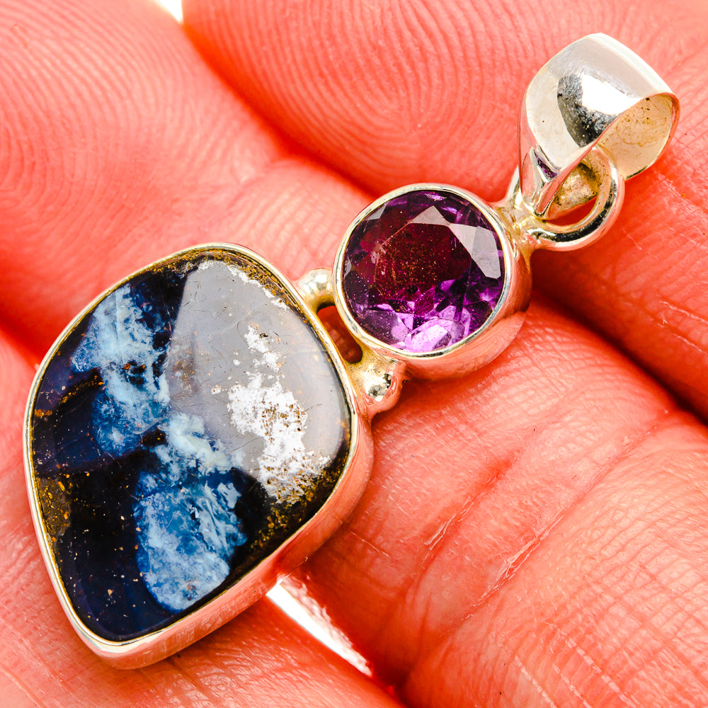 Boulder Opal, Amethyst 925 Sterling Silver Pendant 1 1/2" (925 Sterling Silver) PD38298