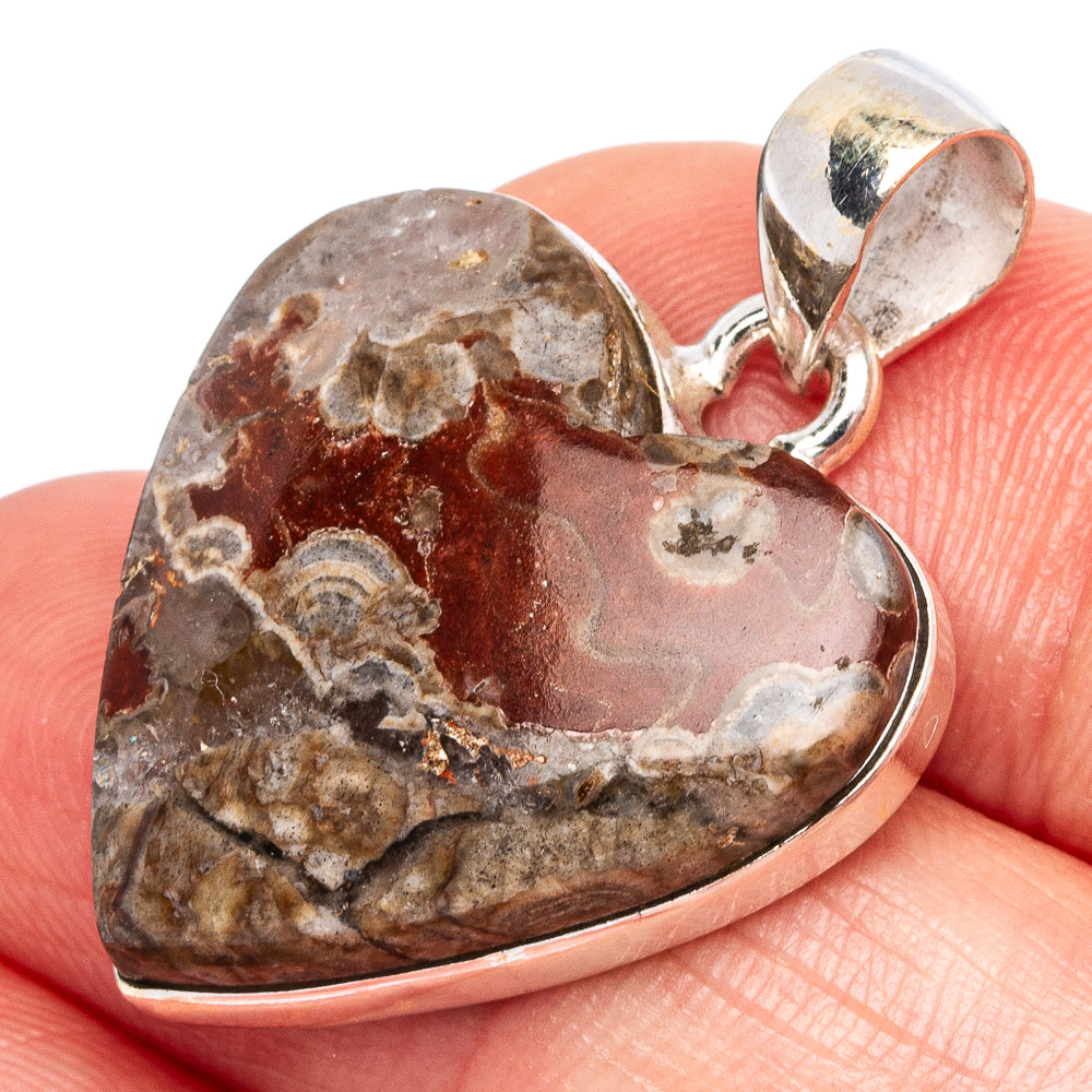 Mushroom Rhyolite Heart Pendants 1 1/4" (925 Sterling Silver) P43260