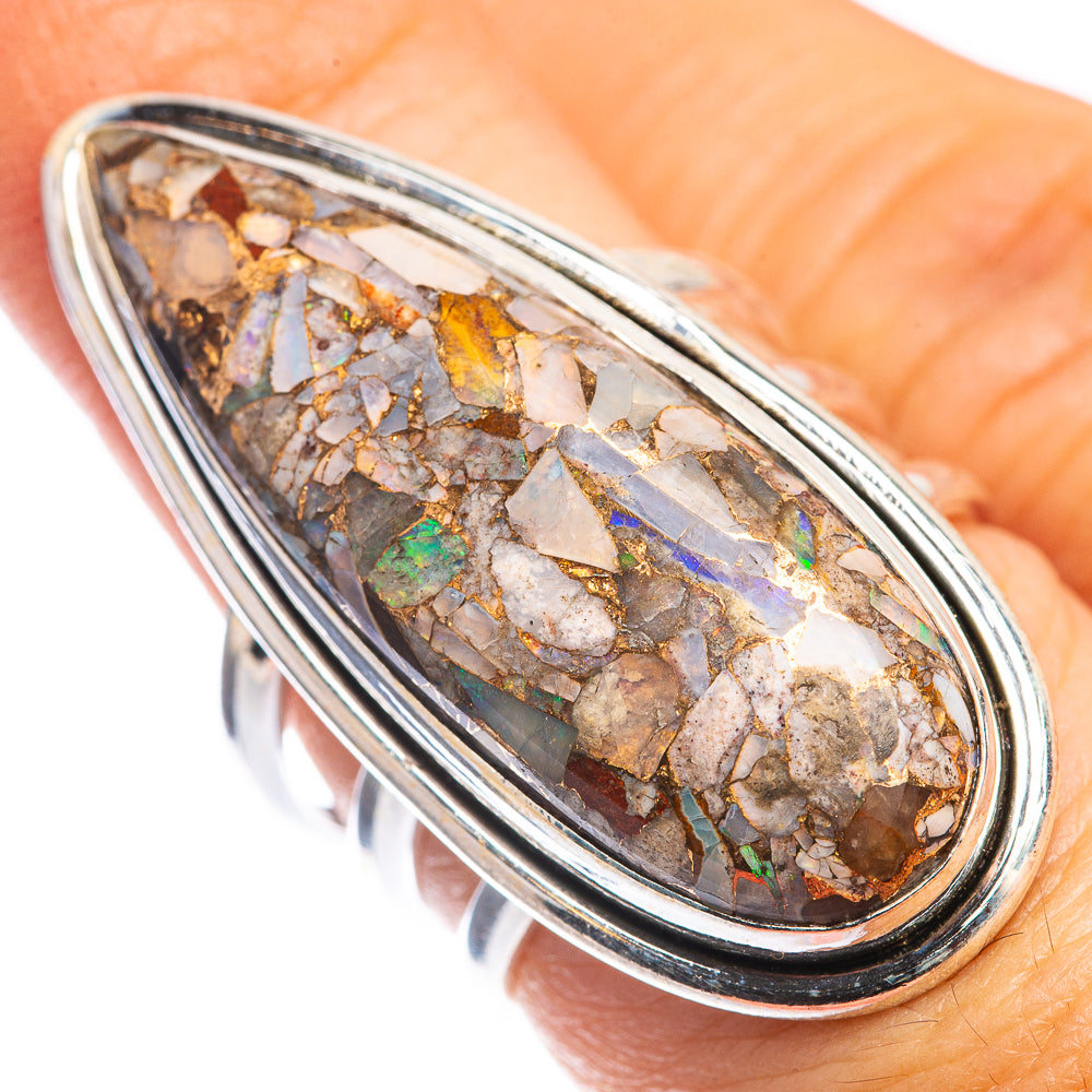Large Copper Composite Rainbow Moonstone Ring Size 6.75 (925 Sterling Silver) RING143371