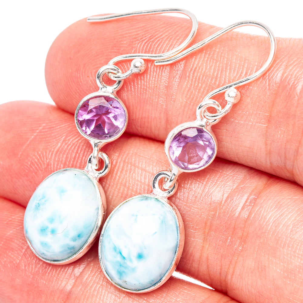 Rare Larimiar, Amethyst Earrings 1 5/8" (.925 Sterling Silver)