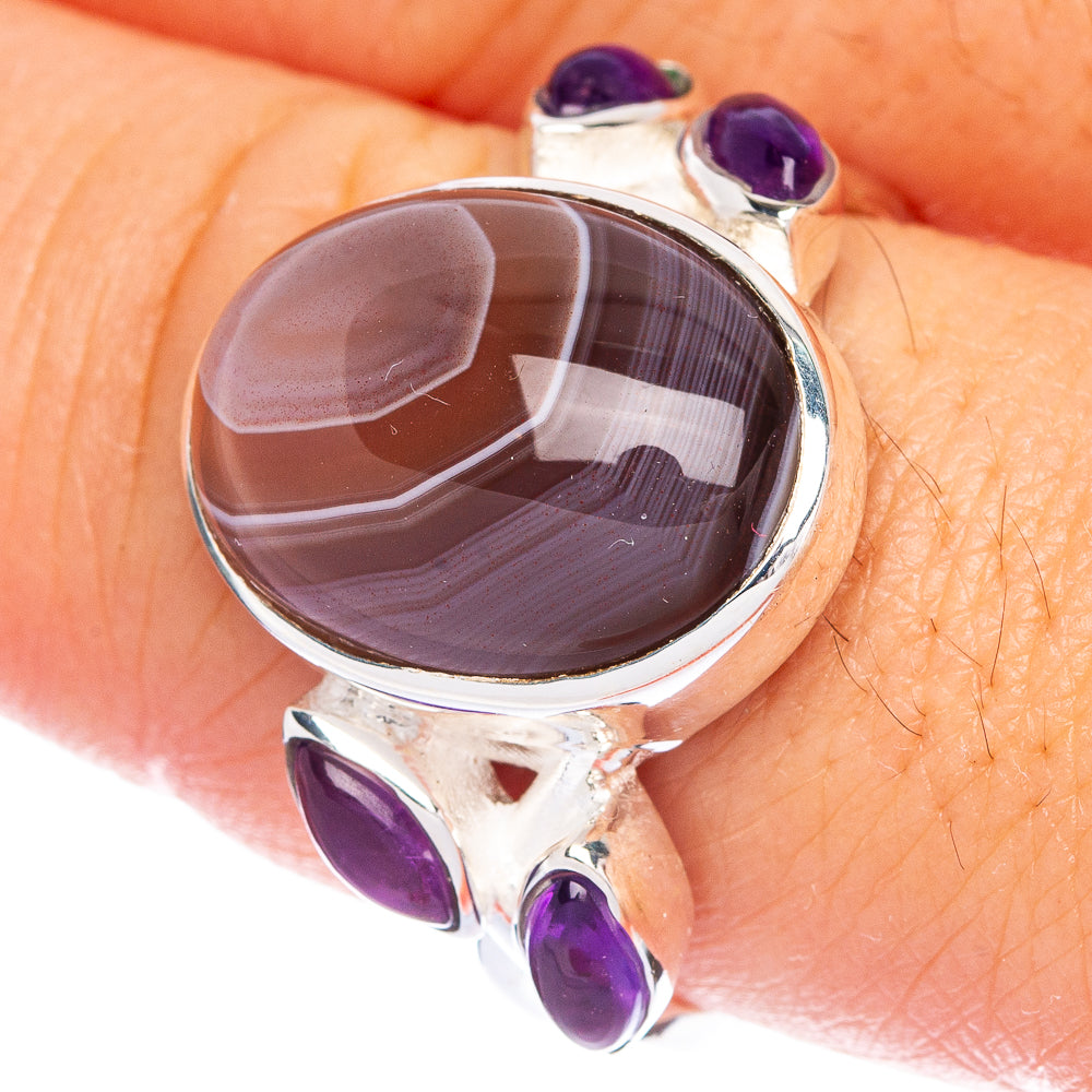 Botswana Agate, Amethyst Ring Size 9 (925 Sterling Silver) R144393