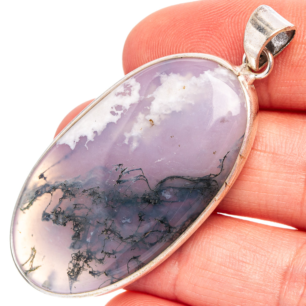Green Moss Agate Pendant 2 1/8" (Silver Plated)