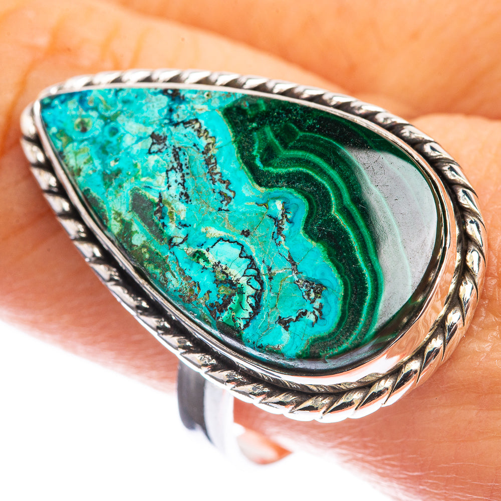 Malachite In Chrysocolla 925 Sterling Silver Ring Size 9.75