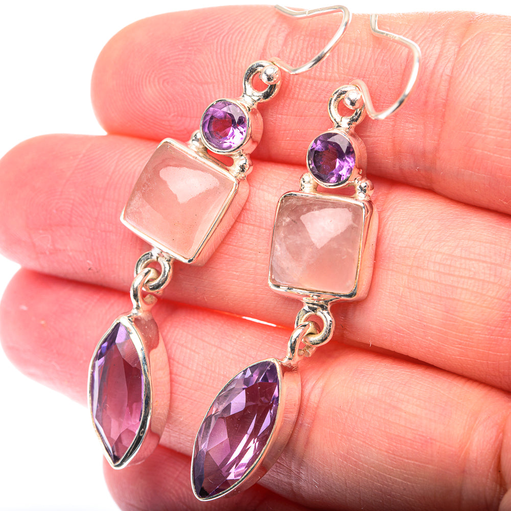 Rose Quartz, Amethyst Earrings 2 1/8" (925 Sterling Silver) EARR432133